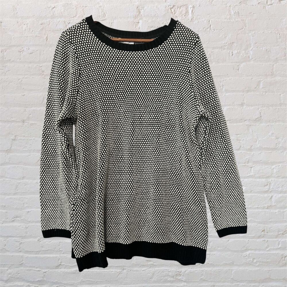 Charter Club Womens Plus‎ Black White Metallic Polka Dot Long Sleeve Sweater 1X